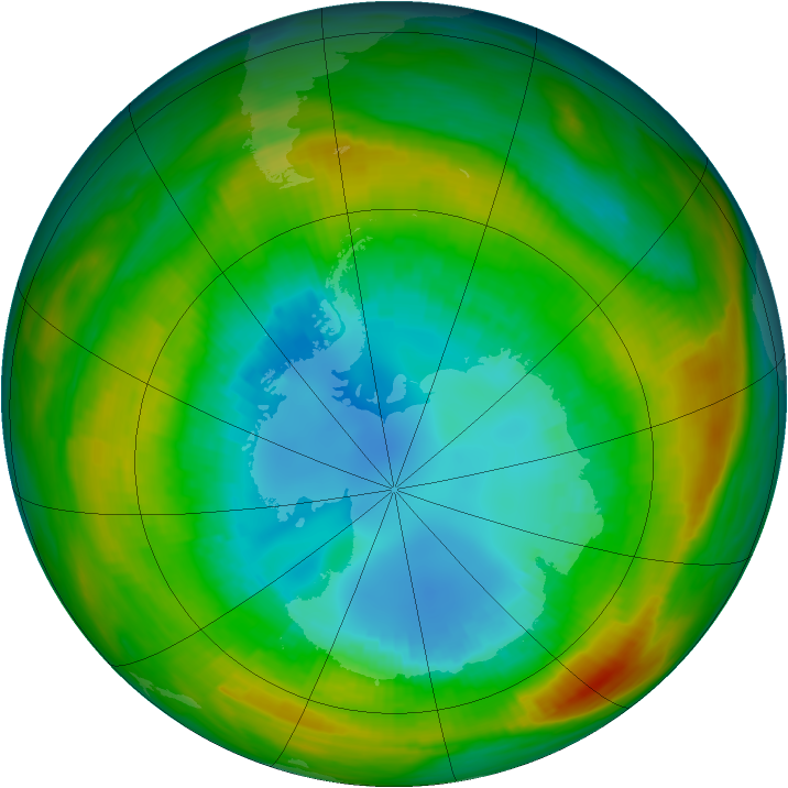 Antarctic ozone map for 24 August 1980
